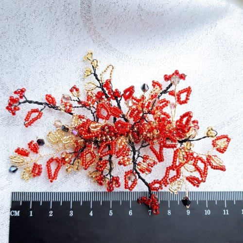 Red and Gold Radiance Bridal Wedding Hair Clip - Image 7
