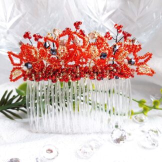 Red and Gold Radiance Bridal Wedding Hair Comb