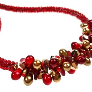 Handcrafted Red and Gold Christmas Belle Crystal Kumihimo Necklace