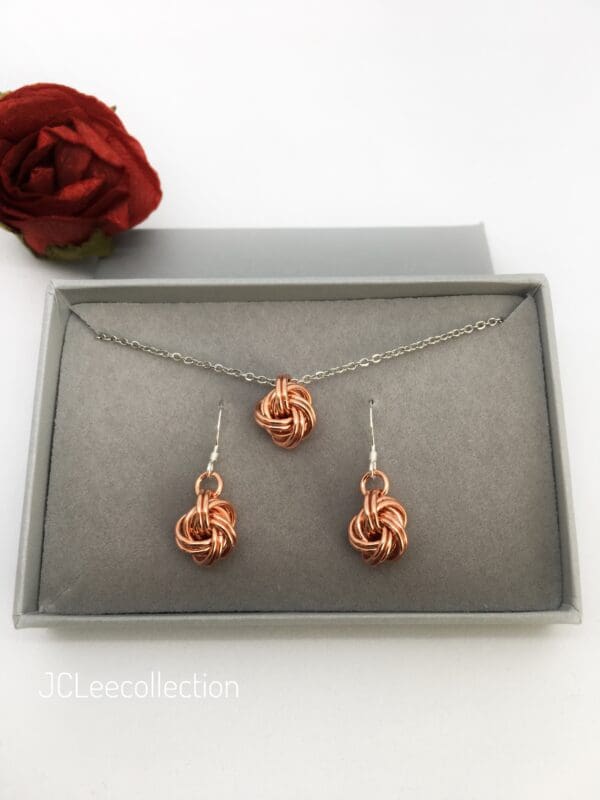 Copper Infinity Knot Pendant Necklace, Earrings or Jewellery Set – 7th Anniversary Gift - Image 7