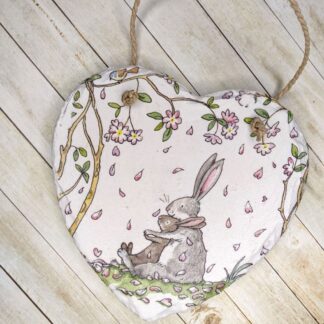 Handmade mother and baby bunny slate heart new baby gift