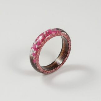 Lock of Hair Keepsake Ring with Pink Flowers and Glitter - Custom Memorial Jewellery