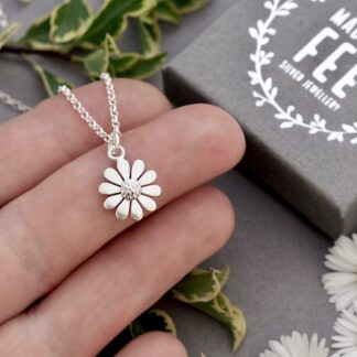 Dainty Argentium Sterling Silver Daisy Pendant Necklace - 12mm