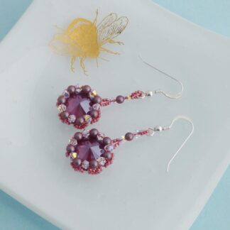 Burgundy Crystal Dangle Earrings - Sterling Silver
