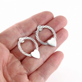 Sterling Silver Woven Circle and Heart Earrings