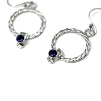 Sterling Silver Woven Hoop Earrings with Purple Iolites