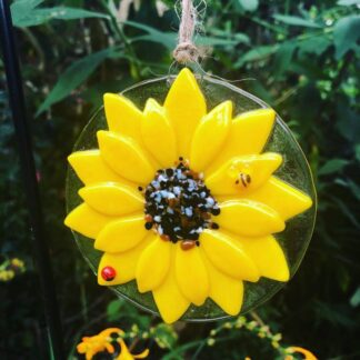 Fused Glass yellow sunflower hanging