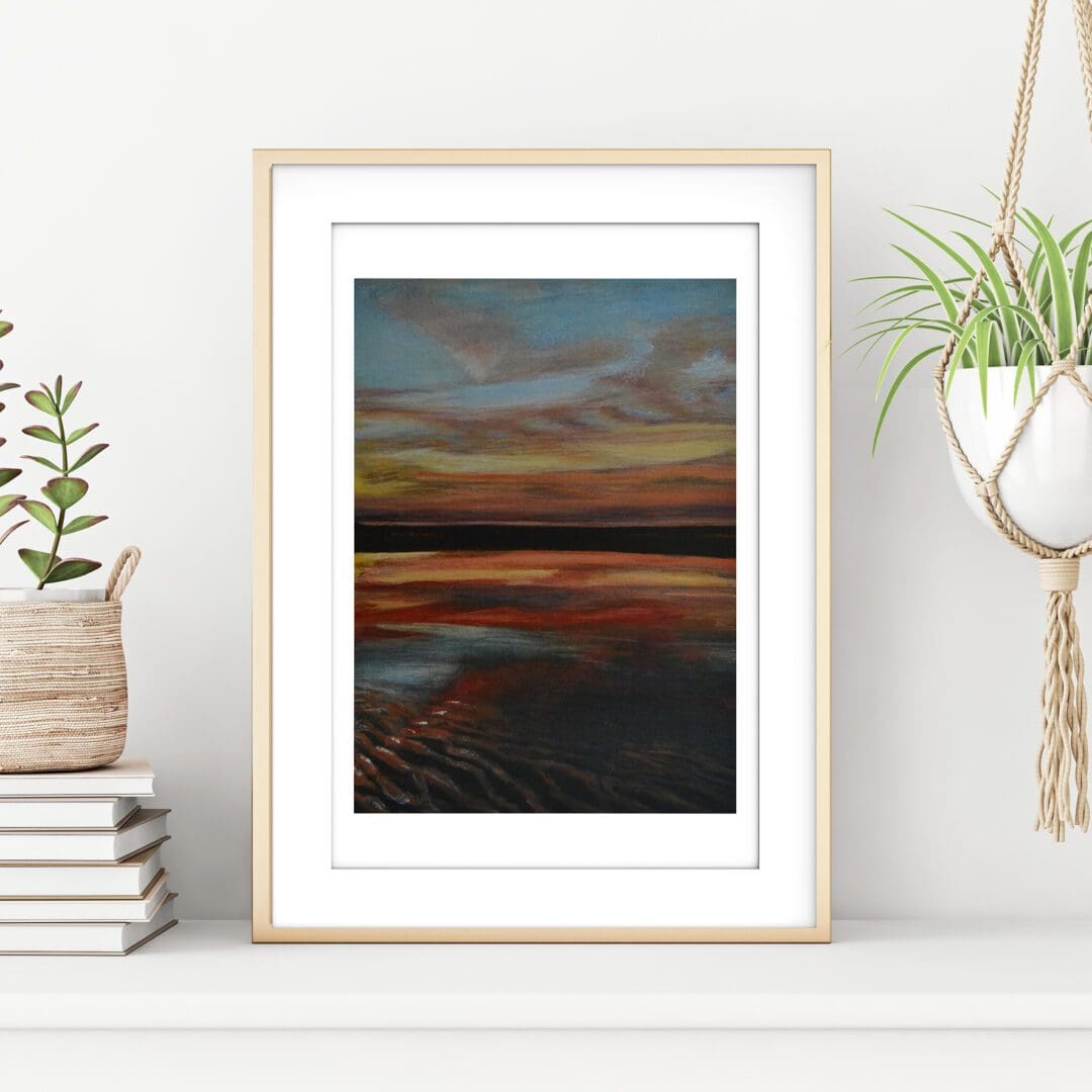Beach Sunset reflecting a Love Heart sky A4 Print-Energy Art Landscapes - Image 3