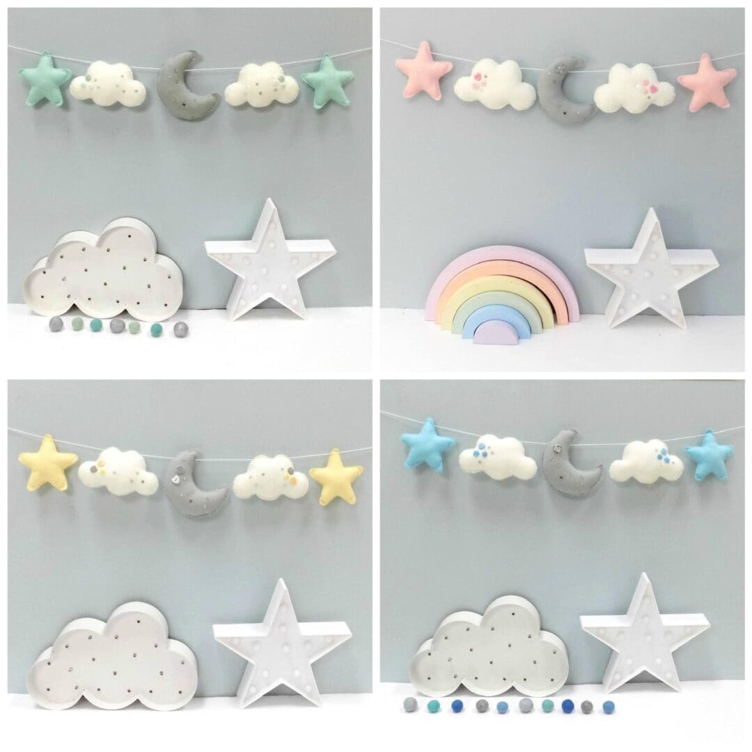 Moon and Star felt garland in your choice of colours.