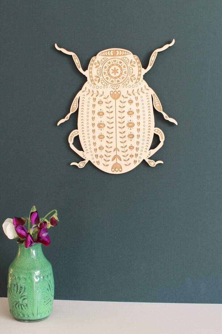 Large Wooden Folk Art Beetle Bug Wall Hanging - Image 4