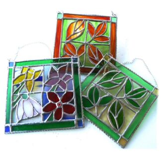 flower leaf leaves stained glass suncatcher tile framed