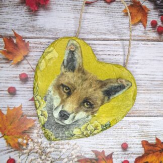 Handmade fox slate heart plaque
