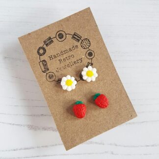 Daisy and Strawberry Summer fruit stud earrings CHOOSE YOUR STYLE