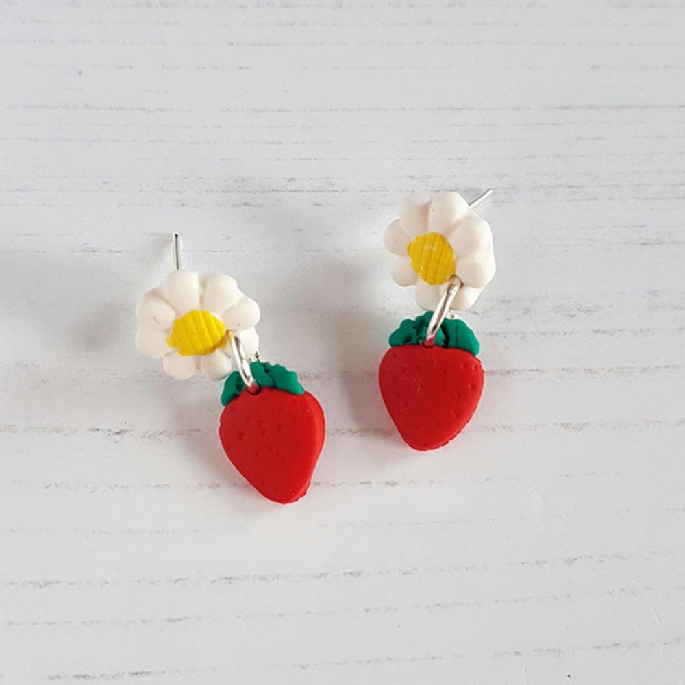 Daisy and Strawberry Summer fruit stud earrings CHOOSE YOUR STYLE - Image 4