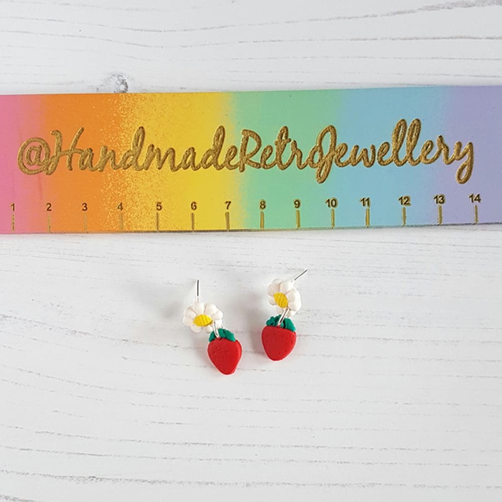 Daisy and Strawberry Summer fruit stud earrings CHOOSE YOUR STYLE - Image 5