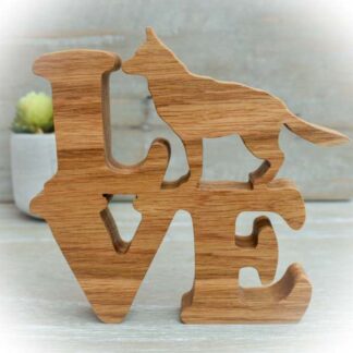 Wooden LOVE sign with German Shepherd replacing the letter O