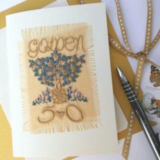 50th Golden Wedding Anniversary card, Embroidered Tree of Life, 50 years anniversary, blank inside for your own message.