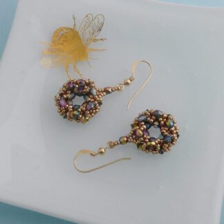 Gold and Rainbow Circle Drop Earrings
