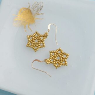 Gold Beaded Star Drop Earrings