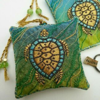 TURTLE embroidered lavender bag, Green and Blue colours, smaller size