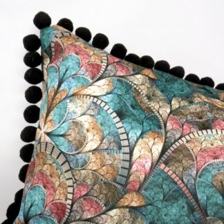 Green velvet print cushion