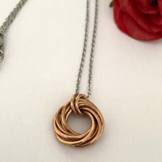 Hammered Pure Bronze Eight Ring Mobius Necklace, 8th Anniversary Gift Idea for her.
