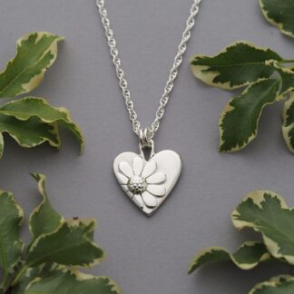 Argentium Silver Daisy Heart Pendant Necklace