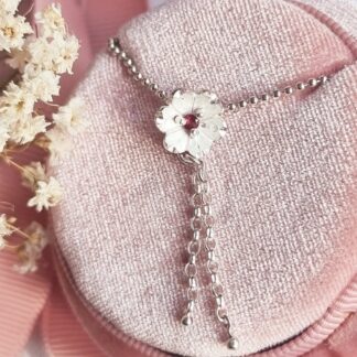 Handmade Sterling Silver Cherry Blossom Garnet Pendant