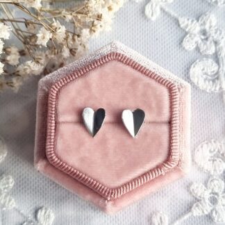 Handmade Sterling Silver Folded Heart Stud Earrings
