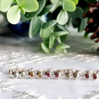 Handmade Sterling Silver Tourmaline Round Stud Earrings