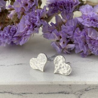 Silver Heart Hammered Earrings