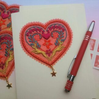 HEART and Hares, Embroidered Card, not just for Valentines day, blank inside for your own greeting
