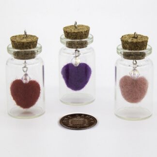 Needle Felted Heart In Wish Bottle, pink, red, purple