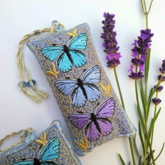 Holly Blue Butterflies, embroidered and scented lavender bag