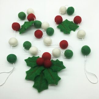 Christmas Needle Felted Holly Garland