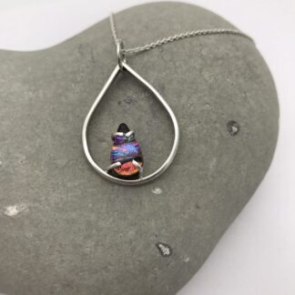 Unique eco-silver and dichroic glass teardrop necklace