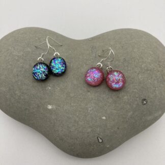 Ripple texture dichroic glass dangly earrings