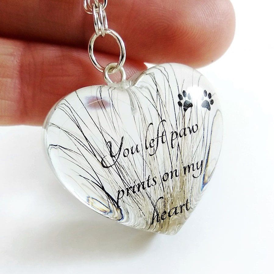 Personalised Pet Memorial Jewellery - Heart Hair Keepsake You Left Paw Prints on My Heart