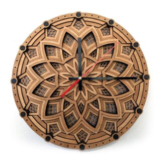 Wooden wall clock in the style of a mandala