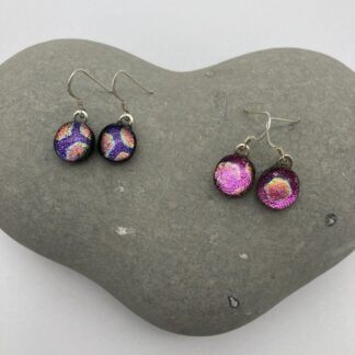 Honeycomb pattern dichroic glass dangly earrings