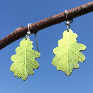 Spring green Oak leaf silver earrings