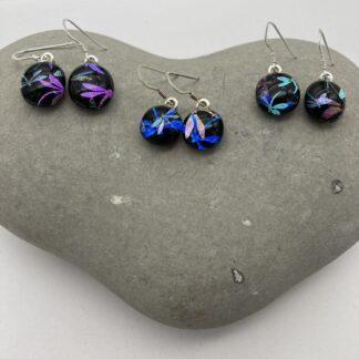 Dragonfly dichroic glass dangly earrings