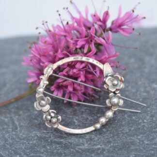 Sterling silver floral brooch, hallmarked