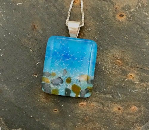 Handmade fused glass seascape pendant with sand from Australia - Image 3