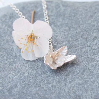 Silver cherry blossom flower necklace