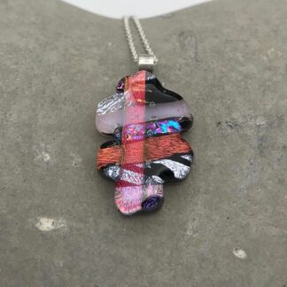 Oak leaf shaped mosaic dichroic glass pendant