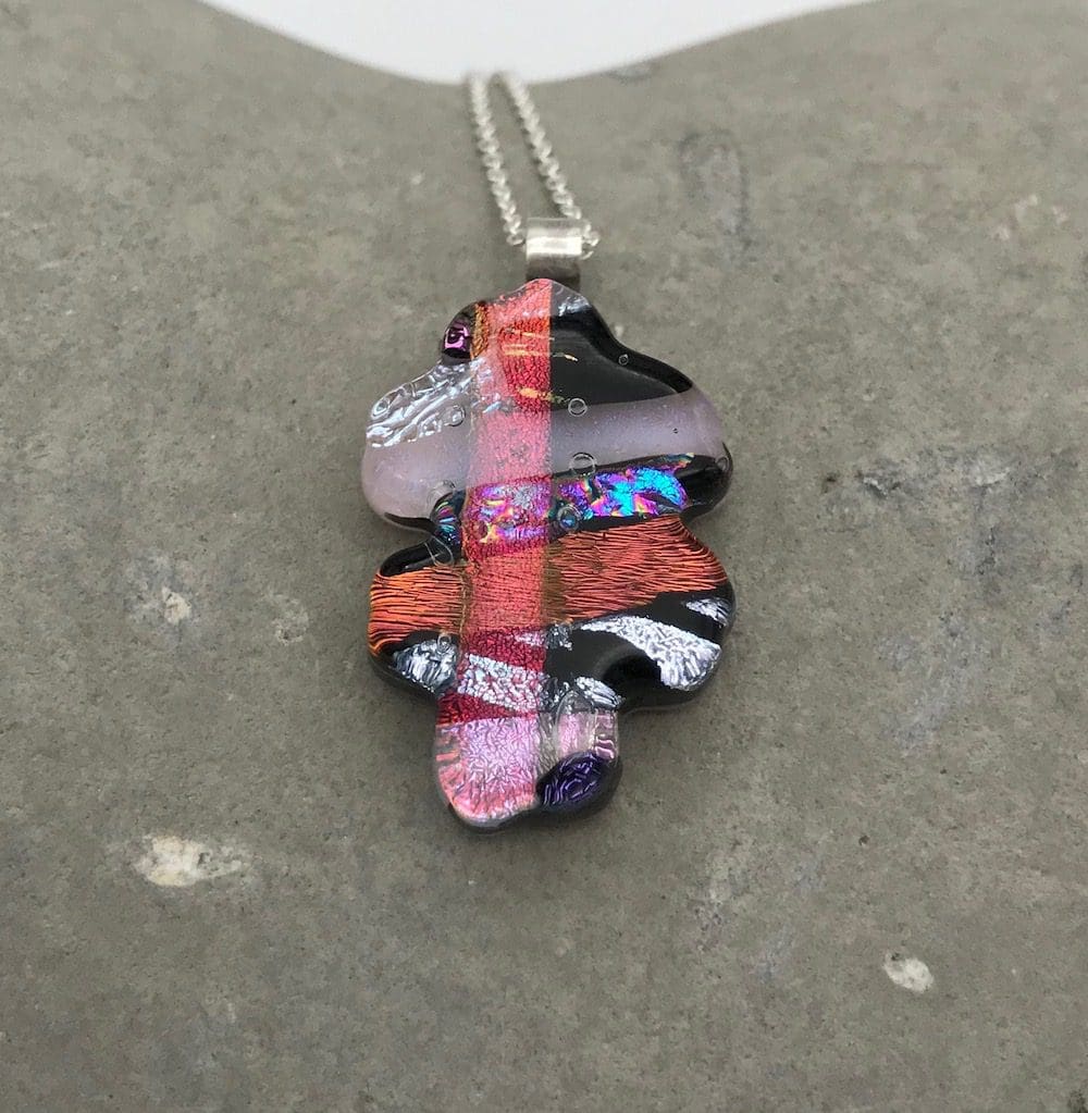 Oak leaf shaped mosaic dichroic glass pendant