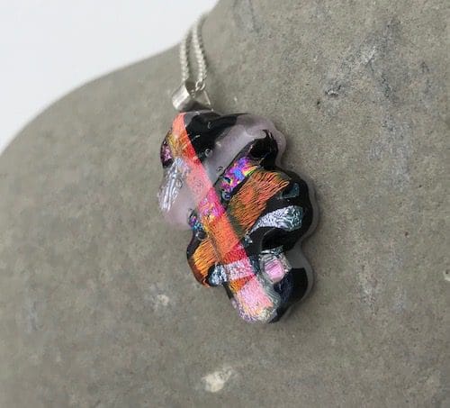 Oak leaf shaped mosaic dichroic glass pendant - Image 2