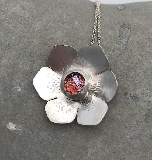 Handmade eco-silver and dichroic glass flower necklace - Image 3
