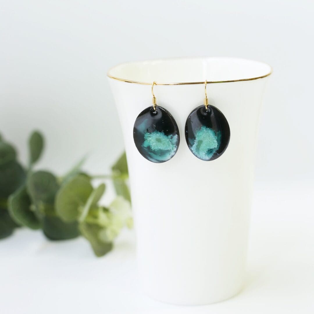 Porcelain drop earrings, black & light green - Image 6